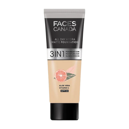 FACES CANADA All Day Hydra Matte Foundation | 3-in-1 Foundation + Moisturizer + SPF 30 | 24 HR Aloe Hydration & Vitamin C 25ml
