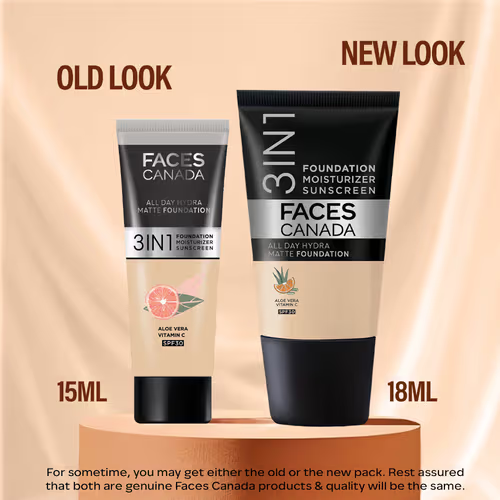 FACES CANADA All Day Hydra Matte Foundation | 3-in-1 Foundation + Moisturizer + SPF 30 | 24 HR Aloe Hydration & Vitamin C 25ml