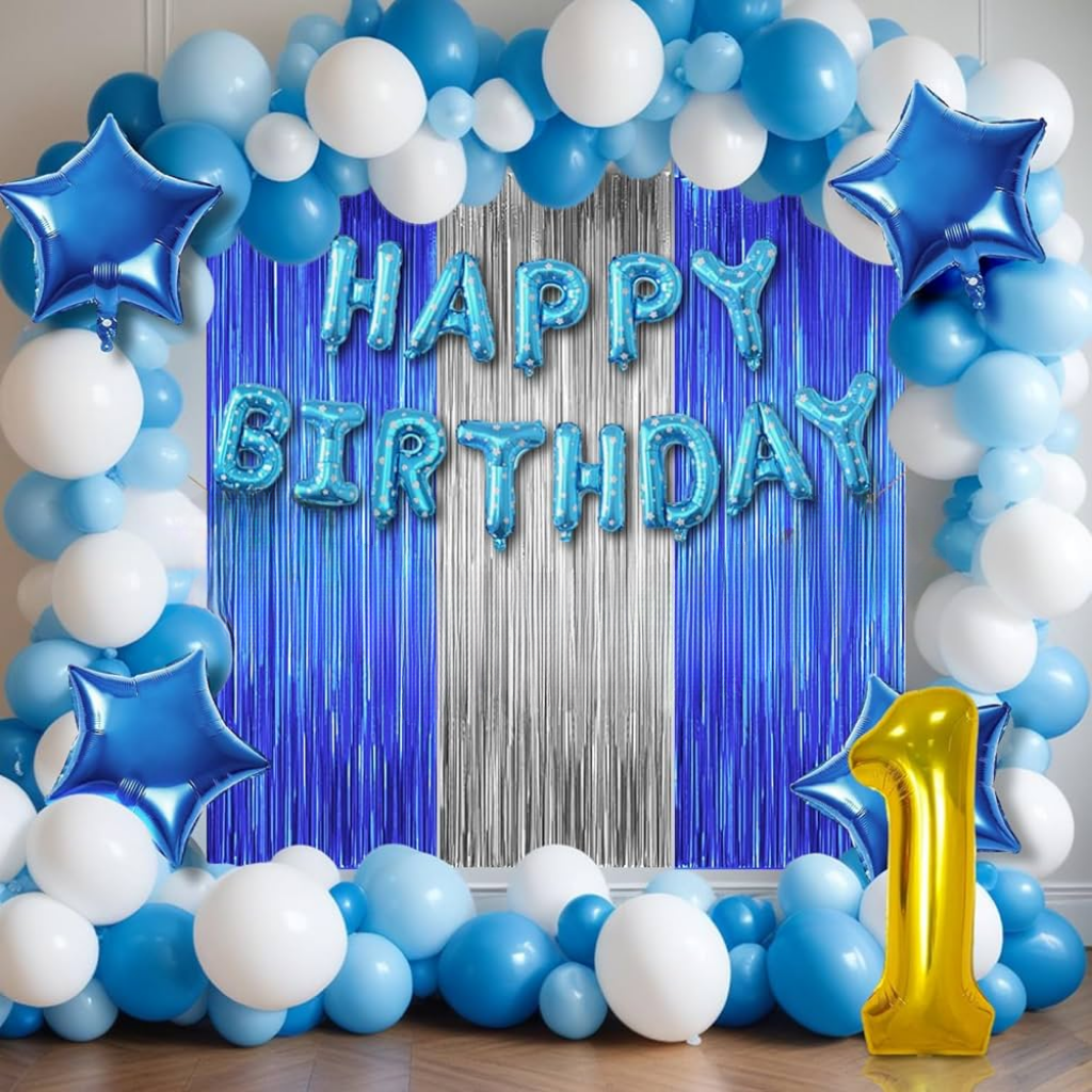 Blue First Birthday Decoration Set – Baby Boy Balloon Party Kit