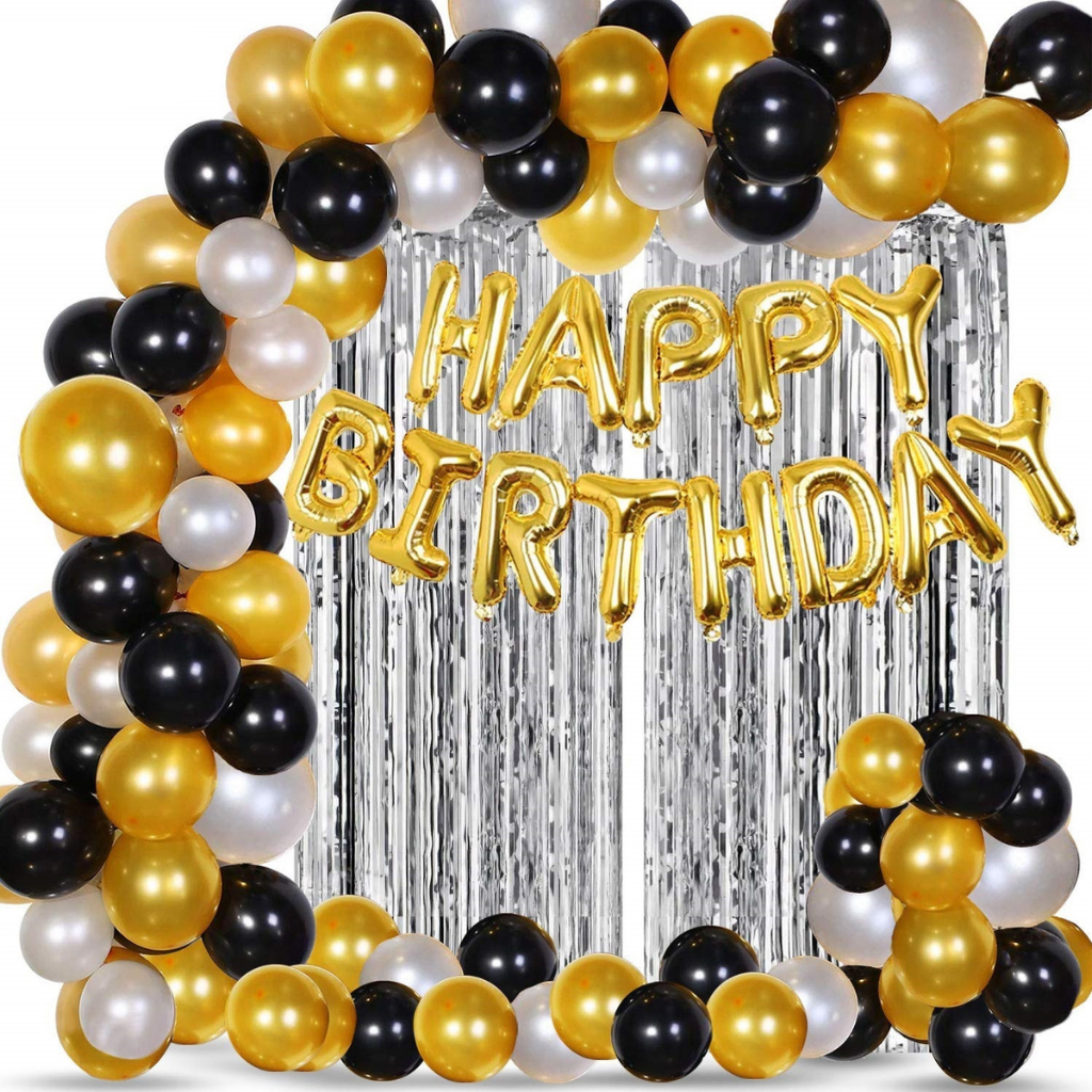 Black, Gold & Silver Birthday Decoration Set – Premium Luxury Party Kit